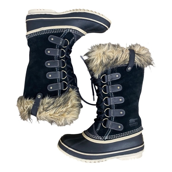 SOREL Joan of Arctic Black Suede Snow Boots with Faux Fur - Picture 8 of 11